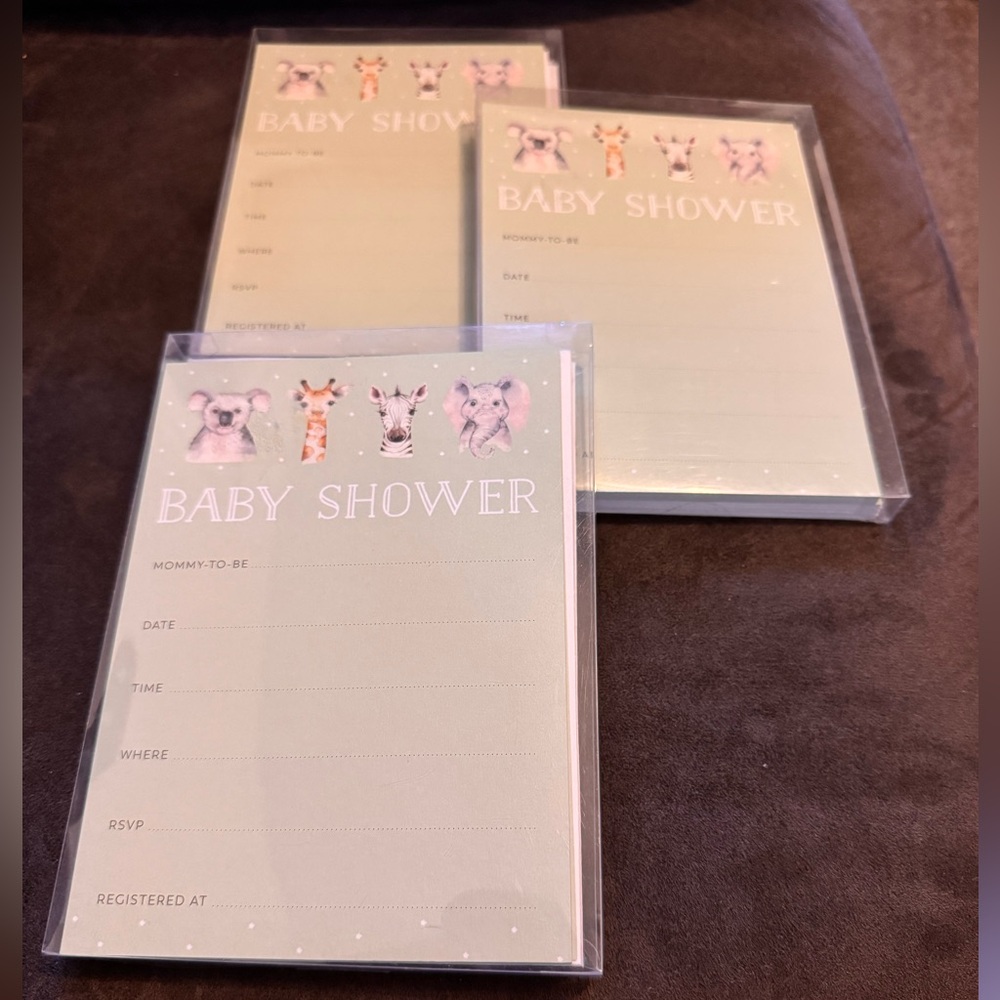 36 Baby Shower Invitations – Pistachio Green w/ White Lettering & Zoo Animals